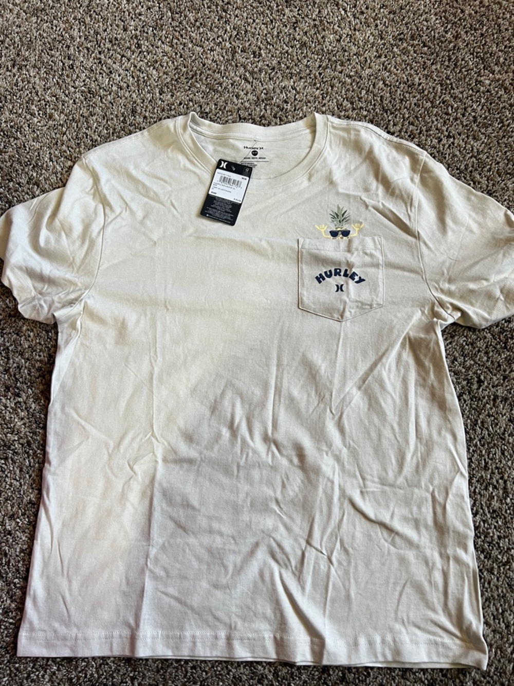 Hurley Men's Cream Pocket Tee with Pineapple Sunglasses Graphic